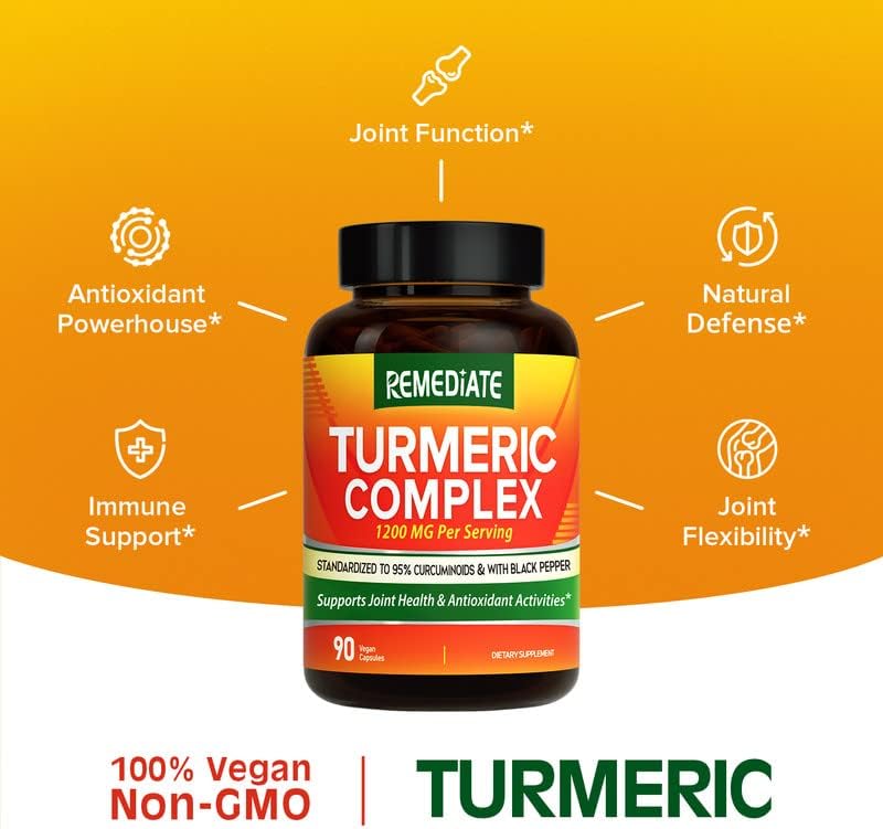 Turmeric Curcumin, 1200 mg Turmeric Root Extract & Powder, Standardized to 95% Curcuminoids, High Potency Joint Health Support, Enhanced Absorption with Black Pepper, 90 Vegan Caps 6