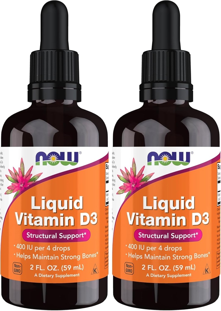 NOW Supplements, Liquid Vitamin D-3, Strong Bones*, Structural Support*, 2-Ounce (Pack of 2) 2