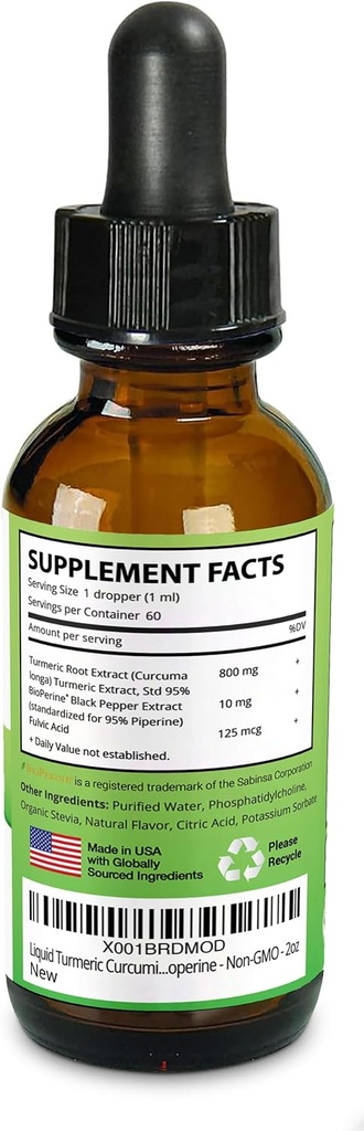 Turmeric Liquid Supplements - Turmeric Curcumin with Black Pepper Extract - Highest Potency 800mg - Antioxidant - Tumeric Supplements w/Bioperine - Non-GMO - 2 Fl Oz 6