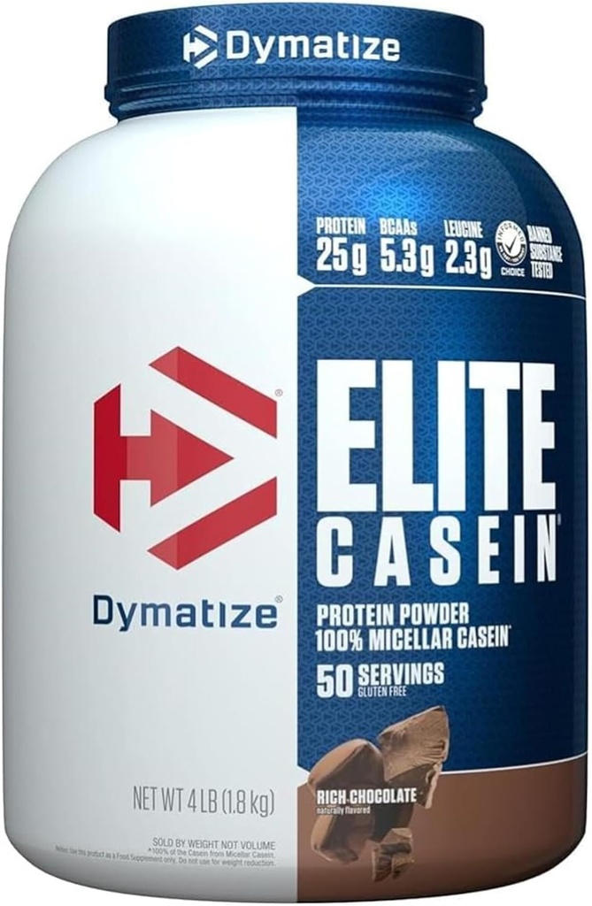 Dymatize Elite Casein Protein Powder, Slow Absorbing with Muscle Building Amino Acids, 100% Micellar Casein, 25g Protein, 5.4g BCAAs & 2.3g Leucine, Helps Overnight Recovery, Smooth Vanilla, 2 Pound 5