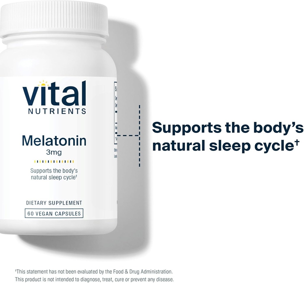 Vital Nutrients Melatonin 3mg | Vegan | Low-Dose Melatonin | Sleep Supplement to Support The Body's Natural Sleep Cycle* | Gluten, Dairy, Soy Free | 60 Capsules 5