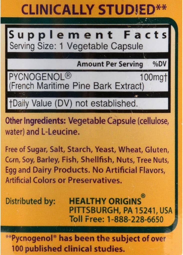 HEALTHY ORIGINS PYCNOGENOL VEG CAPS,100MG, 60 CAP 3