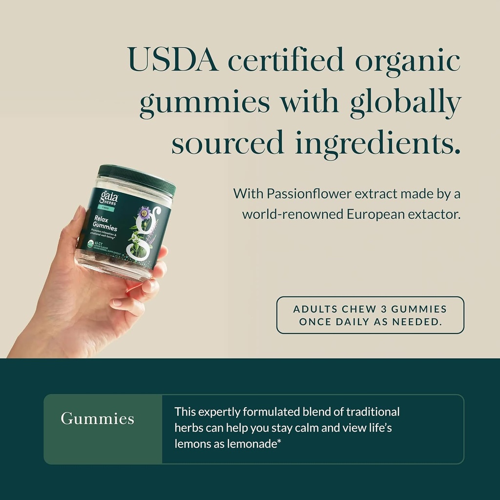 Gaia Herbs Relax Gummies - Supports Calm Feelings - with Organic Apple Juice & Lemon Juice Concentrate - 45 Gummies (15 Servings) 5