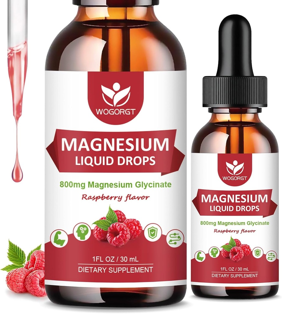 (2 Pack) Magnesium Glycinate Liquid Drops with Citrate & Taurate - High Absorption 1000mg Liquid Magnesium Complex with D3, GABA, L-theanine for Cognition, Muscle & Focus, Raspberry Flavor - 30mL 2