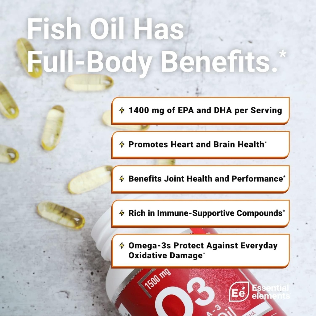 Essential Elements Omega-3 Fish Oil Supplement with EPA & DHA | Fatty Acids for Immune, Heart & Cognitive Support | Omega-3 Fish Oil 120 Softgels (2-Pack) 5