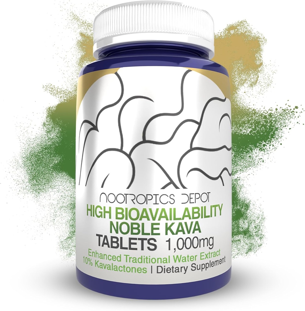 Nootropics Depot High Bioavailability Noble Kava Tablets | 1,000mg | 30 Count | Minimum 10% Kavalactones | Enhanced Traditional Water Extract 2