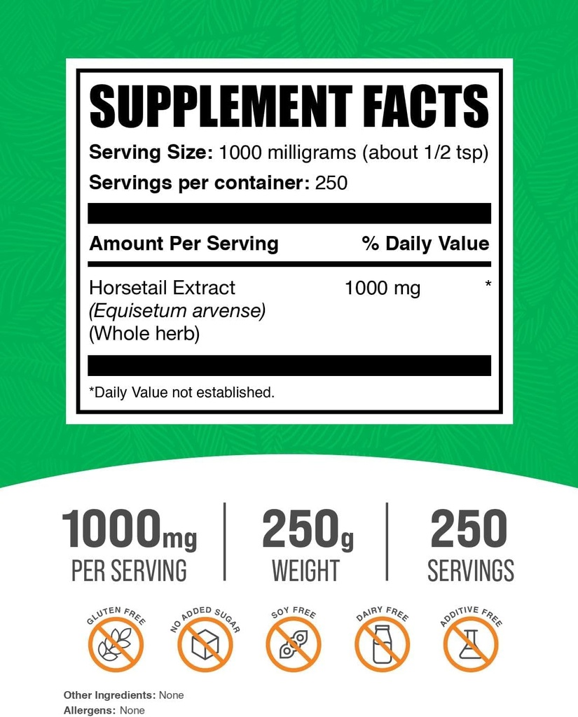 BulkSupplements.com Horsetail Extract Powder - Horsetail Herb - Silica Supplements, Gluten Free, 1g per Serving, 1kg (2.2 lbs) (Pack of 1) 3