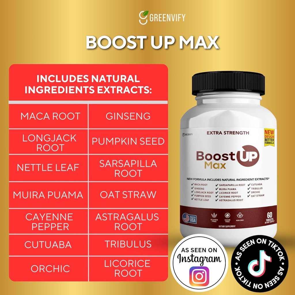 Boost Up Max Male Health Supplement – with Calcium, Zinc & Proprietary Blend for Vitality & Strength, 180 Capsules (3 Pack) 4