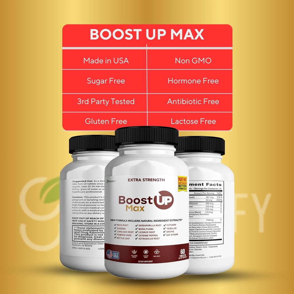 Boost Up Max Male Health Supplement – with Calcium, Zinc & Proprietary Blend for Vitality & Strength, 180 Capsules (3 Pack) 6