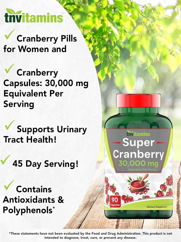 Cranberry Pills for Women & Men (30,000 MG - 90 Capsules) | Supports Urinary Tract Health* | Cranberry Concentrate Supplement | Bladder & Kidney Support* | Supports Women's Health* | Antioxidants 5