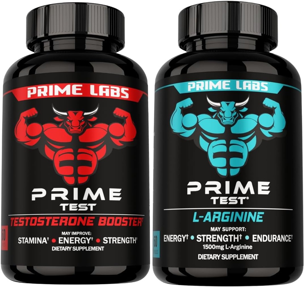 Prime Labs Prime Test Testosterone Booster + L Arginine Nitric Oxide Capsules - 60 Count Each 2
