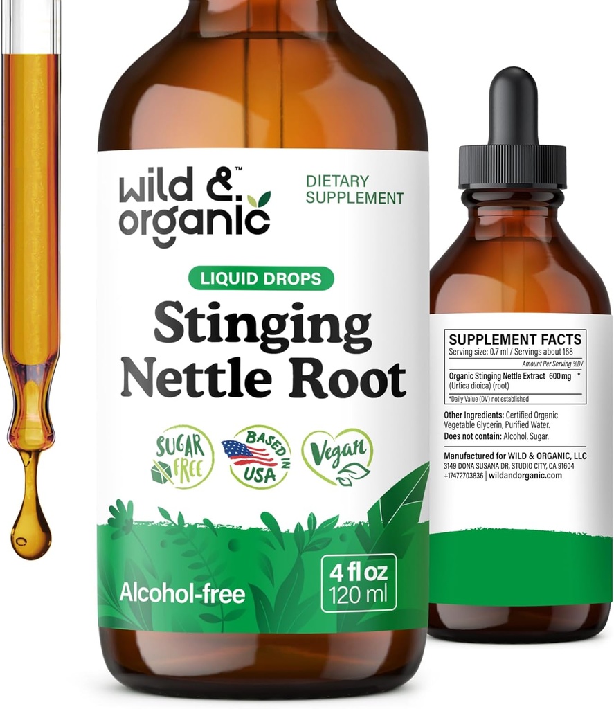 Wild & Organic Stinging Nettle Tincture - Stinging Nettle Root Extract Drops for Men & Women - Liquid Urtica Dioica Supplement - Vegan, Sugar & Alcohol-Free - 4 fl oz 2