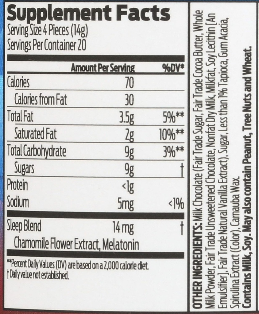 Good Day Chocolate Melatonin for Adults [ 80 Count ] - Fair Trade Non-GMO Chocolate with Chamomile and Melatonin 1 mg - Adult Melatonin, Adult Natural Sleep Aid Supplement 5