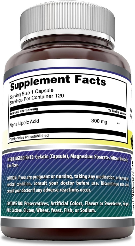 Amazing Formulas Alpha Lipoic Acid 300 Mg Capsules Supplement | Non-GMO | Gluten Free | Made in USA (120) 3