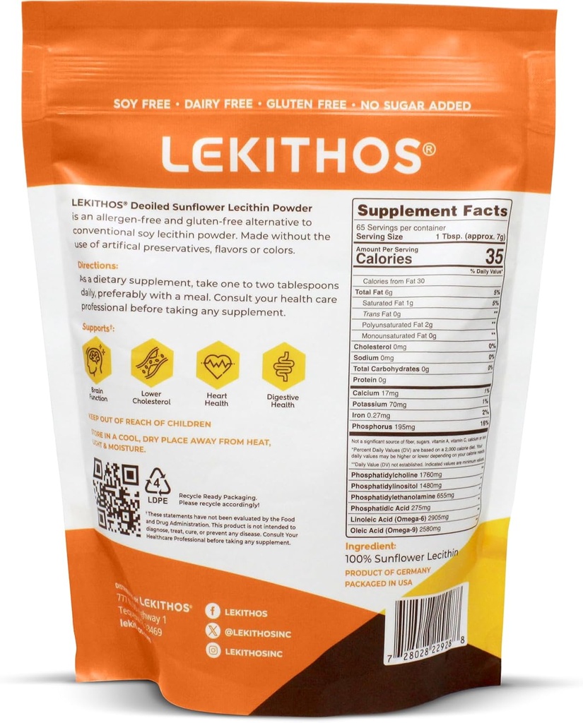 Deoiled Sunflower Lecithin Powder 16oz, Daily Lecithin Supplement for Cooking, Baking & Gummies,1760mg Phosphatidyl Choline Supplement - Great for Clogged Milk Ducts! 65 Servings, Non-GMO 3