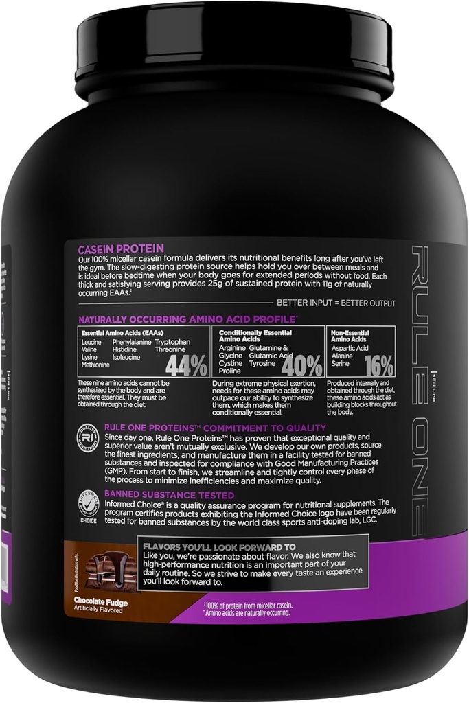 Rule 1 Casein Protein - 25g Protein and 11g EAAs Per Serving from Slow-Release Micellar Casein for Overnight Recovery and Sustained Delivery Between Meals (4 Pounds*, Chocolate Fudge) 4
