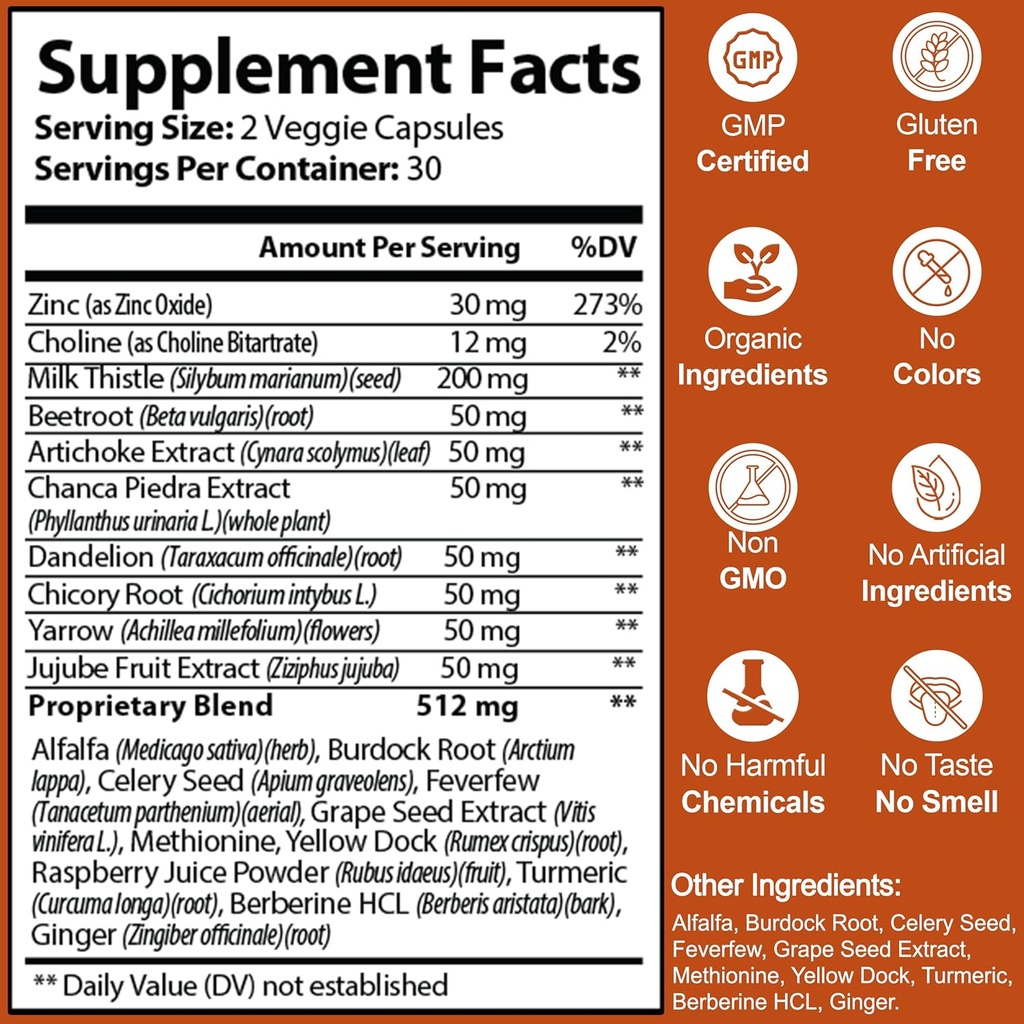 Liver Cleanse Detox & Repair - Milk Thistle Herbal Liver Support Supplement with Milk Thistle Dandelion Root & Zinc, Artichoke Extract for Liver Health, Active Liver Supplement, Liver Detox Pills 60 3