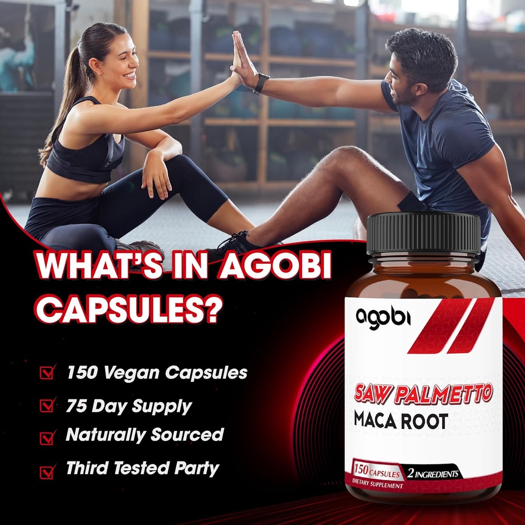 agobi Saw Palmetto Supplement with Maca Root - High Extract Support for Hair Health, Restful Mood & Energy Support - 150 Veggie Capsules 6