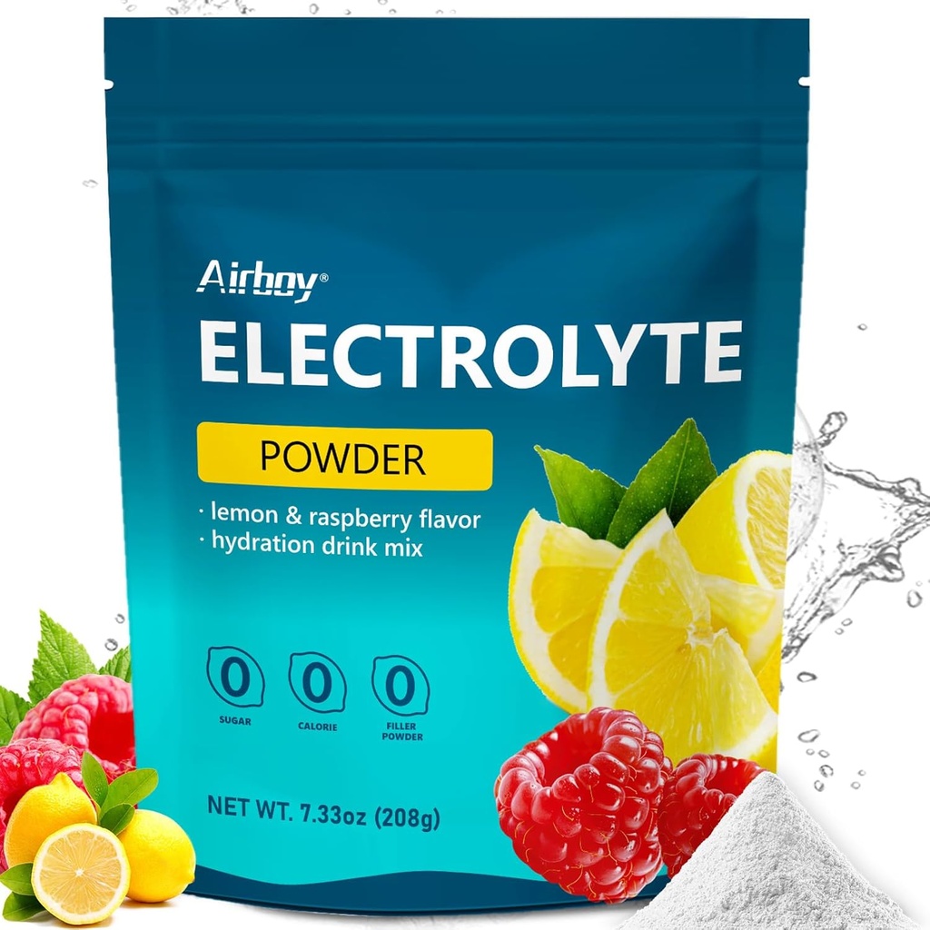 Airboy Electrolytes Powder No Sugar, Keto Electrolyte Mix, 1000 mg of Potassium, Low Sodium, Lemon Raspberry Flavor Hydration Drink Supplement for Dehydration Relief and Rehydration, 32Servings 2