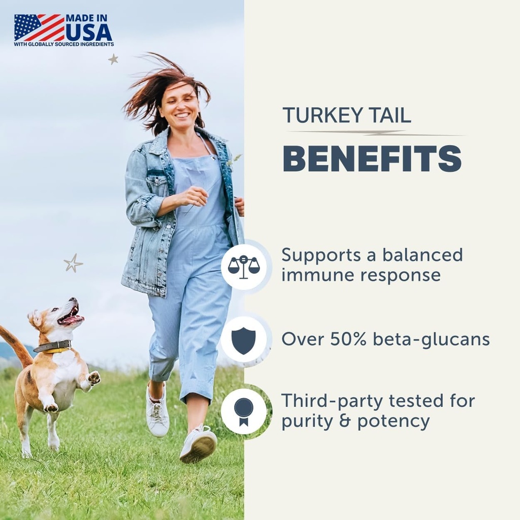 Turkey Tail Mushroom for Dogs - Whole, Organic Mushroom Extract - Over 50% Beta-Glucan - Third Party Tested, Made in The USA - No Grains No Fillers - 60 Day Large Dog Supply 4