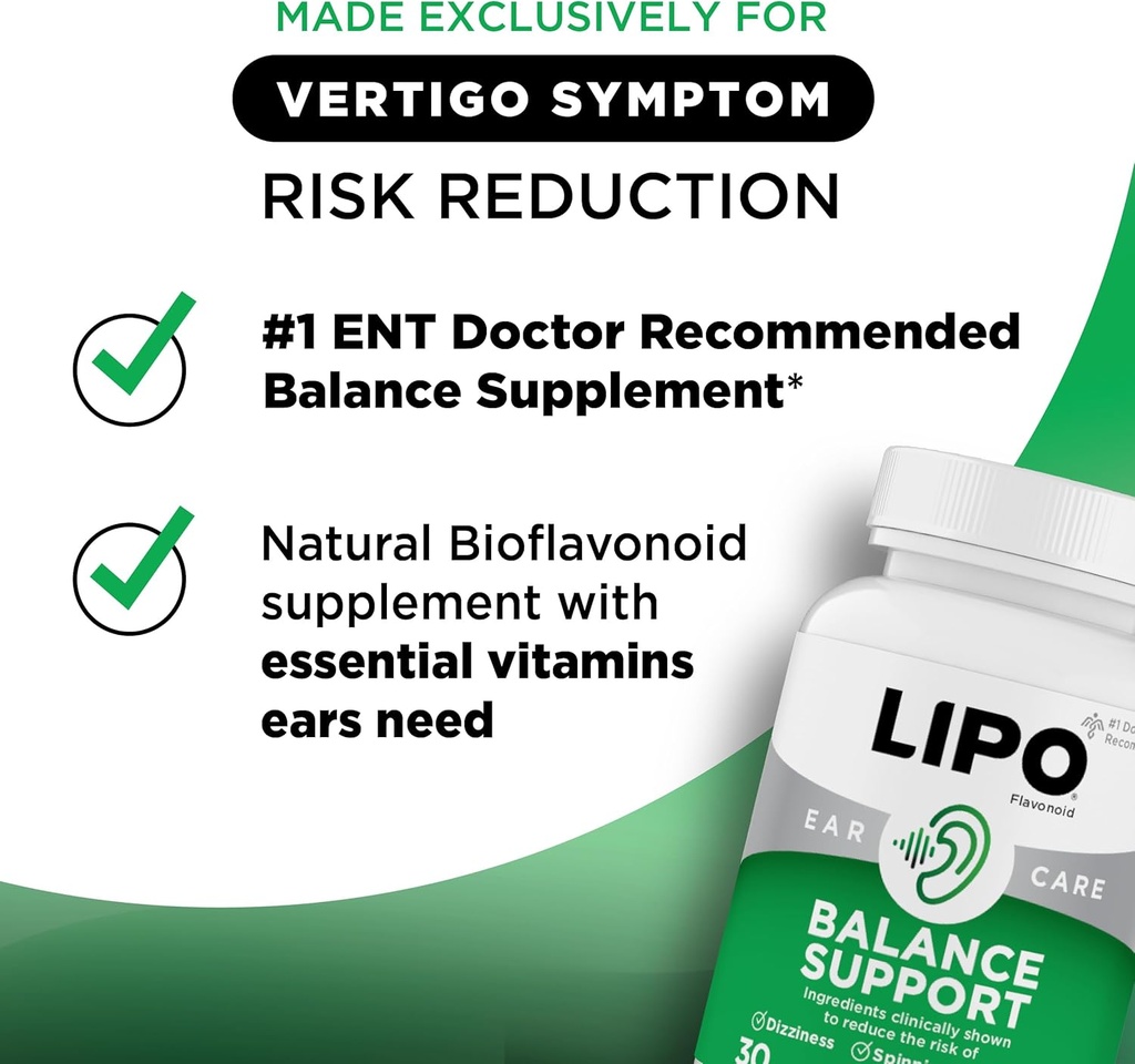 Lipo-Flavonoid Balance Support – Inner Ear Health – Helps Reduce Dizziness, Vertigo-Like Symptoms, Spinning & Swaying – with Ginkgo Biloba, Vitamin D & B Complex, (3 Pack, 30 Caplets) 3
