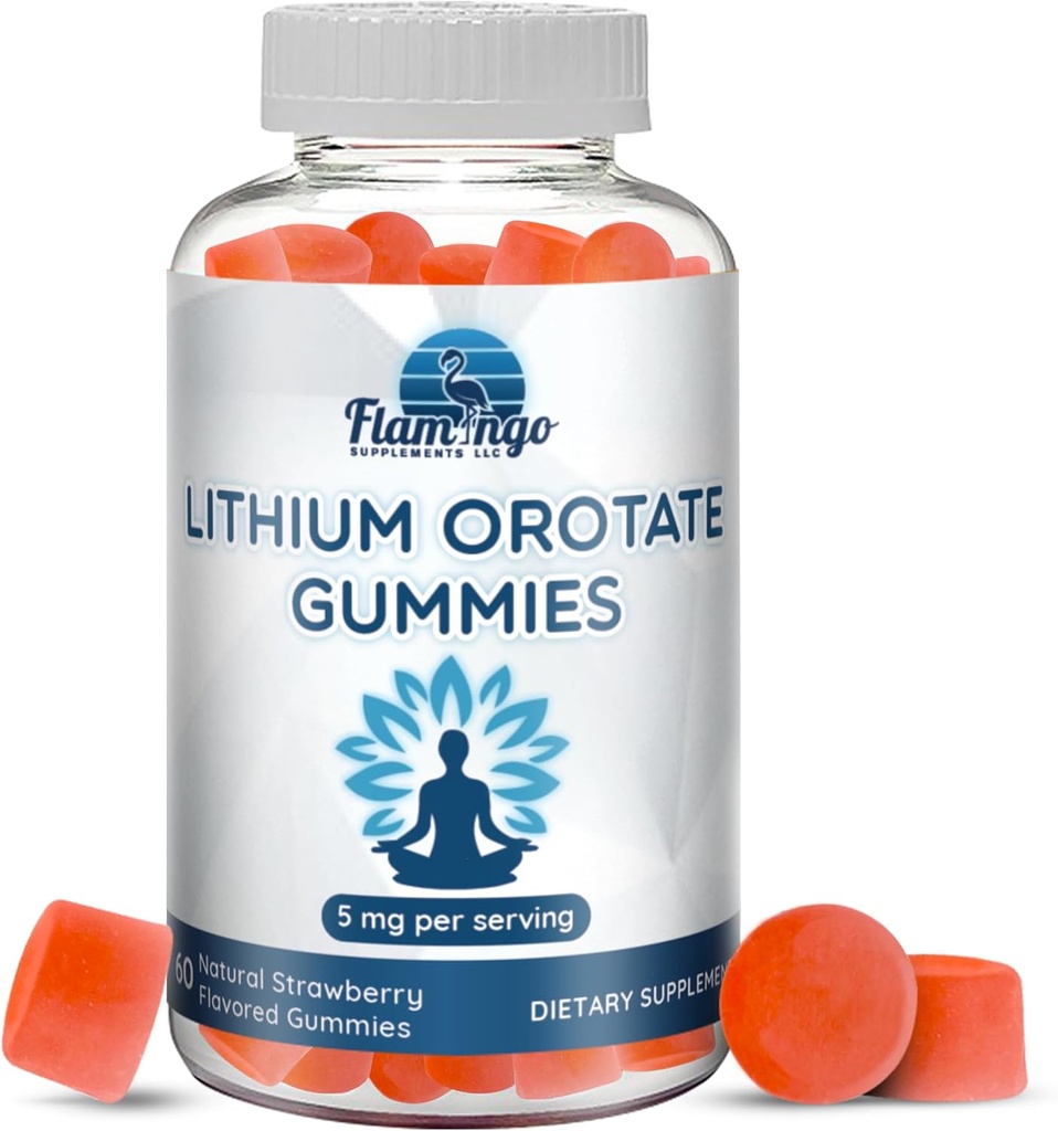 Lithium Orotate Gummies 5mg per Serving - Third Party Tested, Plant Based. Alterative to Lithium Drops or Pills. Trace Mineral for Mood Support- Strawberry Flavored Lithium Supplements- 60 Count 2