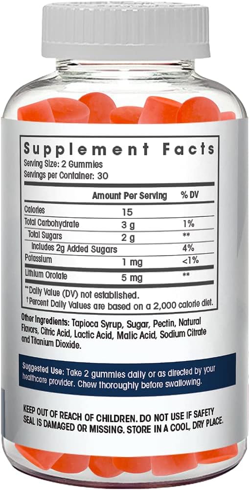 Lithium Orotate Gummies 5mg per Serving - Third Party Tested, Plant Based. Alterative to Lithium Drops or Pills. Trace Mineral for Mood Support- Strawberry Flavored Lithium Supplements- 60 Count 5