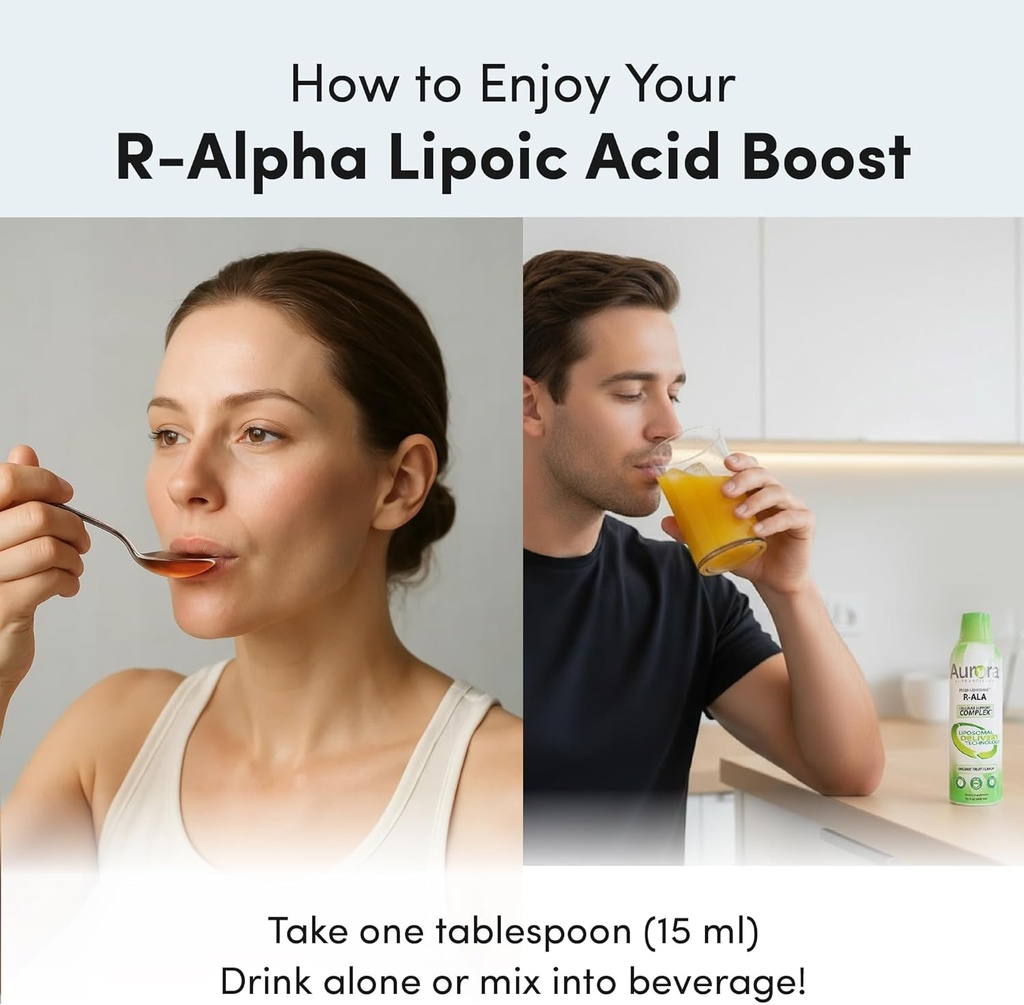 Aurora Nutrascience Mega-Liposomal R-ALA Cellular Support Complex, 200mg R-Alpha Lipoic Acid, Gluten Free, Non-GMO, Sugar Free, Organic, Fruit Flavor, 32 Servings, 16 fl oz 5