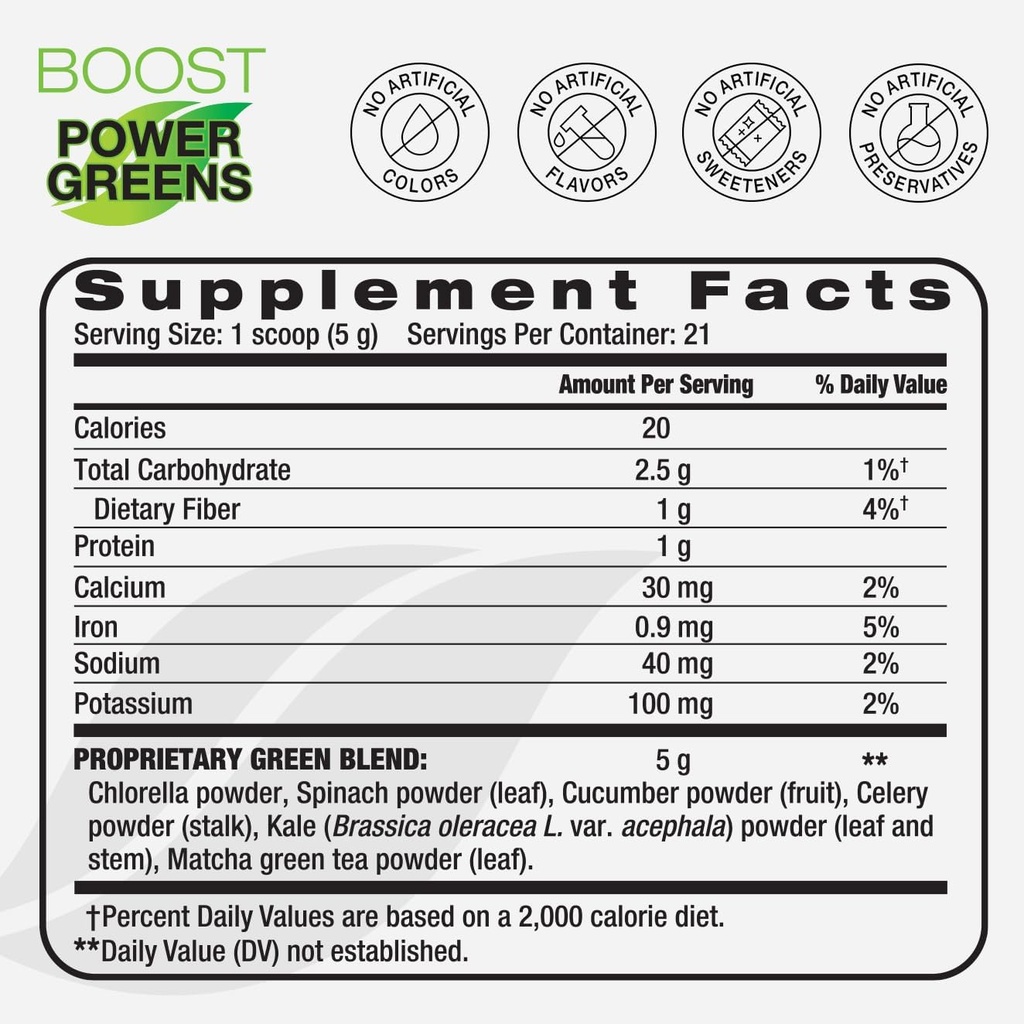 BODi Power Greens Boost - for Women & Men - Superfood Supplement with Phytonutrients from Spinach, Chlorella, Cucumber, Kale, Celery & Matcha - No Artificial Colors or Flavors, 21 Servings 3