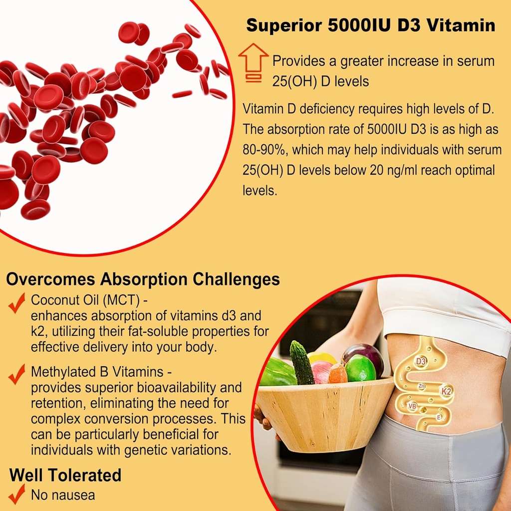 NEVISS Vitamin D3 5000IU + K2 (MK-7) 120mcg Filled Gummies + Vegan Omega 3 Gummies 1000mg 6