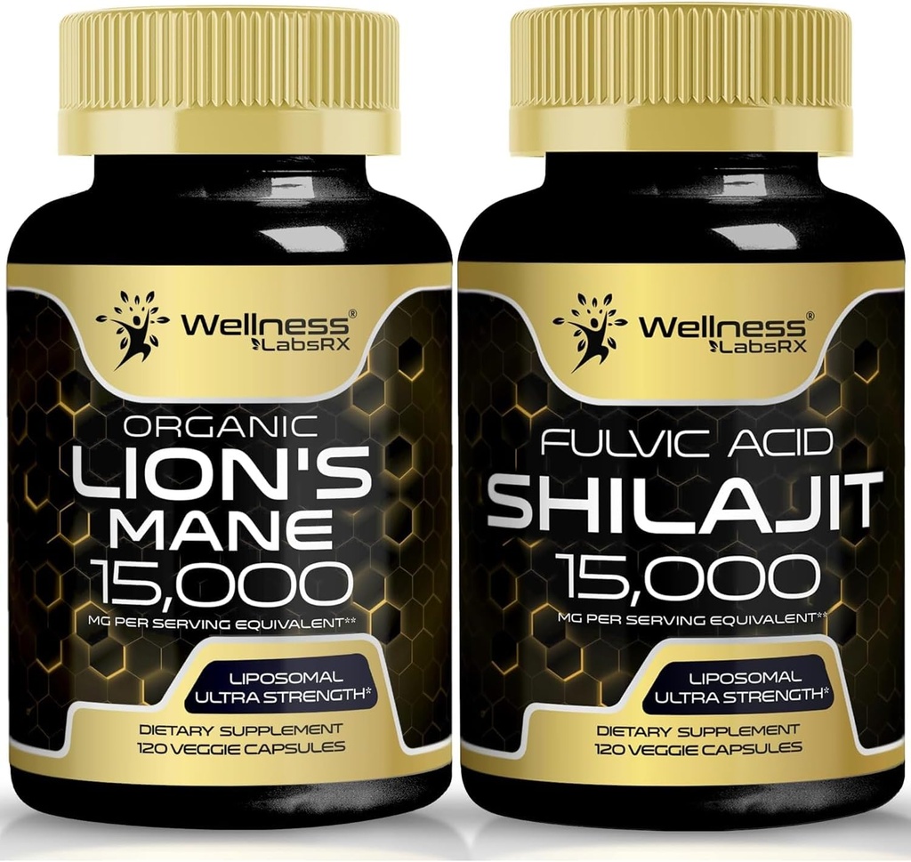 WELLNESS LABSRX Lions Mane Supplement Capsules - 120 Count - Mushroom Supplement, Brain Supplements for Memory and Focus │Shilajit Pure Himalayan Organic Capsules with Naturally Occuring Fulvic Acid 2