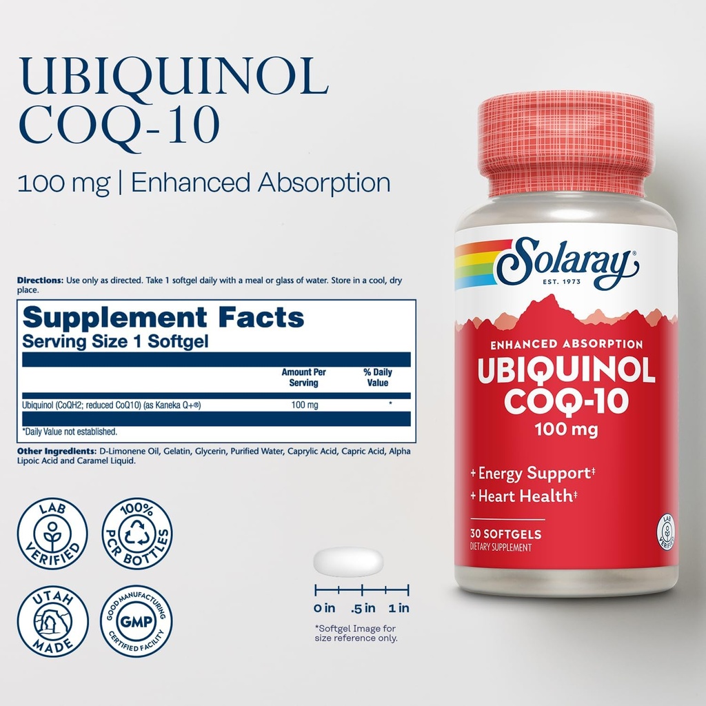 SOLARAY Ubiquinol CoQ-10 100 mg - CoQH2, Reduced CoQ10 for Enhanced Absorption - Energy and Heart Health Support - 60-Day Guarantee - 30 Servings, 30 Softgels 3