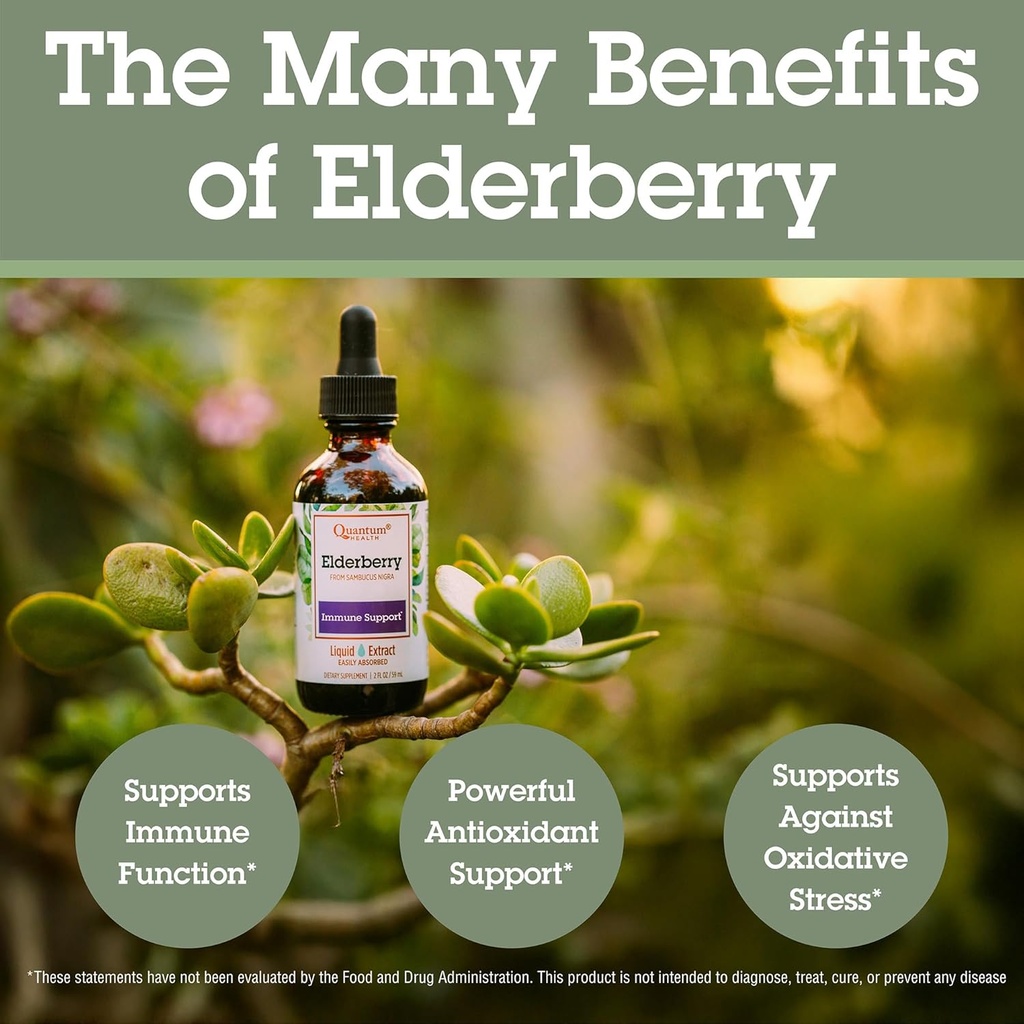 Quantum Health Black Elderberry Liquid Extract Sambucus Nigra Immune Support Formula 700mg - Daily Wellness Boost of Potent Antioxidants for Women & Men - High Dose, Fast Absorption, Vegan - 2 Fl Oz 5