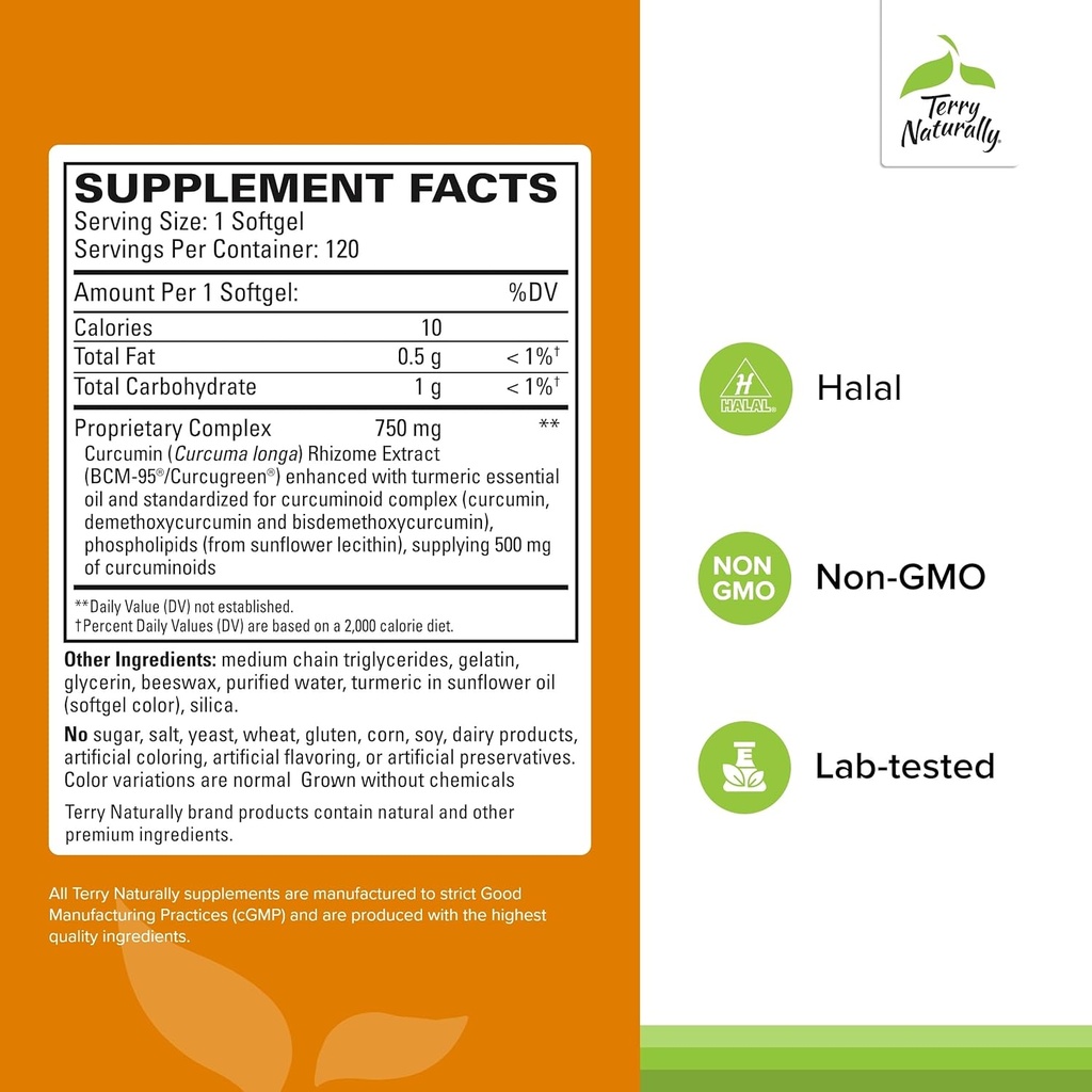 Terry Naturally CuraMed 750 mg - Antioxidant Supplement for Brain & Heart Health - Supplement with High-Potency Curcumin Complex - Kidney, Liver & Immune Health Support - 120 Softgels (Pack of 2) 3