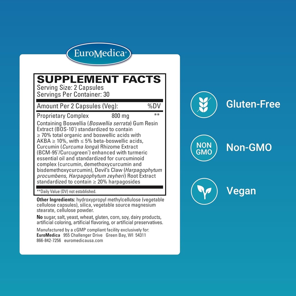 Euromedica ArthoMed - 60 Capsules - Clinically Studied Boswellia & Curcumin, Devil’s Claw - Joint & Spine Health, Cartilage Formation, Flexibility, Comfort - 30 Servings 3