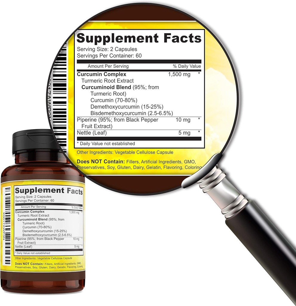 Turmeric Curcumin Complex with Piperine, 100% Pure - 120 Capsules 3
