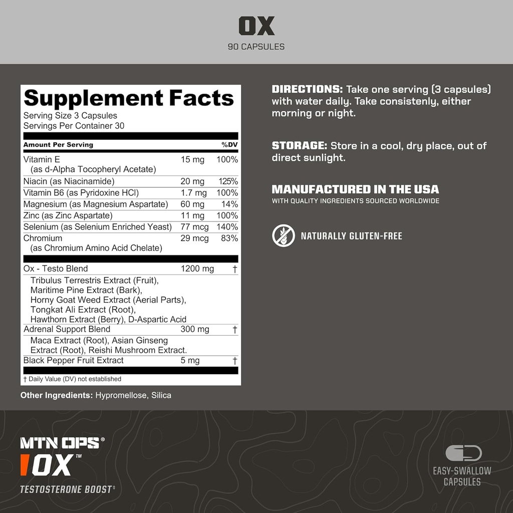 MTN OPS Ox Testosterone Booster, Testosterone Supplement for Men Blend with Tribulus Terrestris & Adrenal Support Blend with Maca Root Capsules, 30 Servings 3