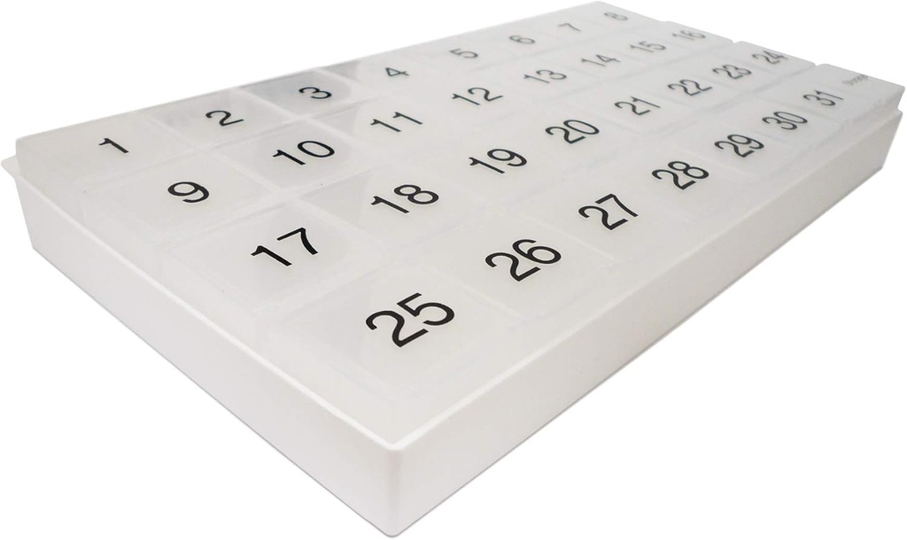31 compartments, 1 per Day, 4 Week Monthly Pill Organizer by Promed. Includes Tray and 8 Removable compartments. (White) 6