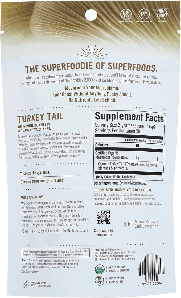 Om Mushroom Superfood Organic Turkey Tail Matrix Powder, 3.5 OZ 3