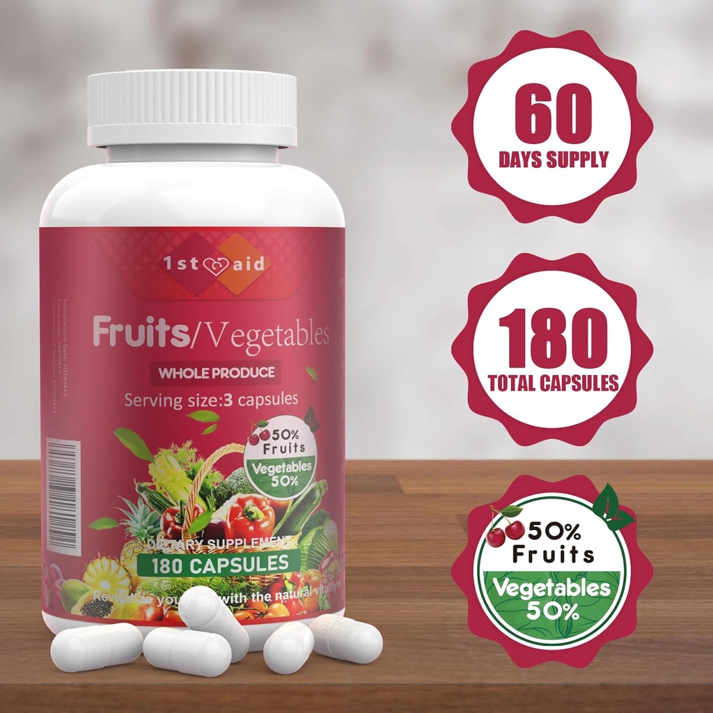 1st Aid Fruits-Veggies Nutritional-Supplement Home-Essential Dietary-Capsules - 180Count Whole Food Fruit and Vegetable Vitamins Mixed Dietary Supplements for Unisex 5