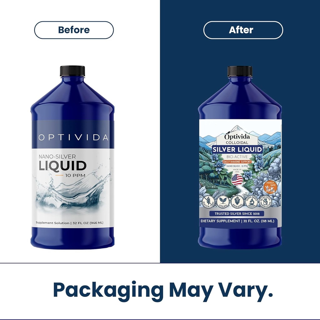 Optivida Health Colloidal Silver Liquid (32 oz) – Premium Nano Silver Colloidal Supplement for Daily Wellness & Immune Support, Natural Liquid Silver Hydrosol for Adults & Kids, Non-GMO, Gluten-Free 3