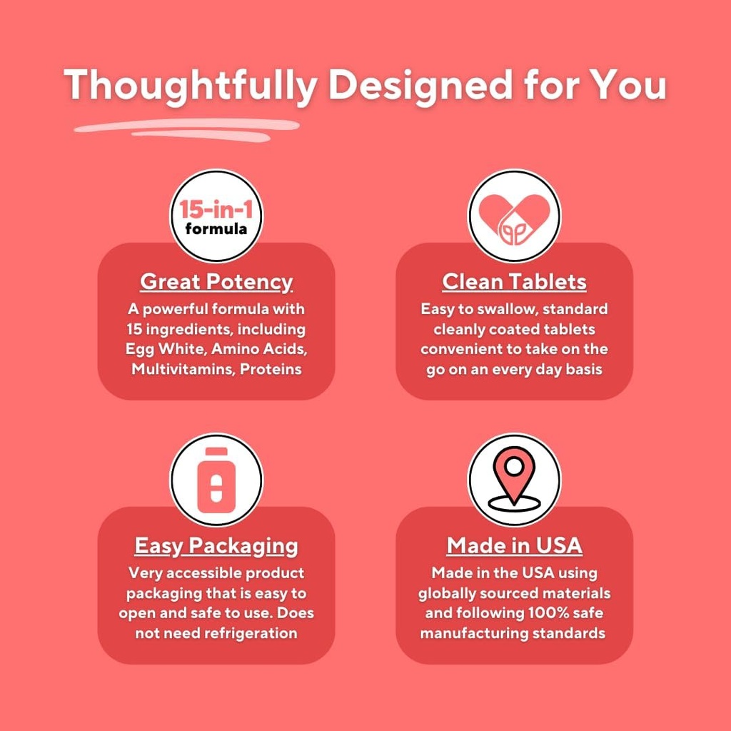 Albumin Supplement with Vitamin B Complex, Amino Acids, Egg White & Whey Protein Powder - Energy, Stamina, Immune, Wellness Support - 120 Tablets, Non-GMO, Gluten-Free 6