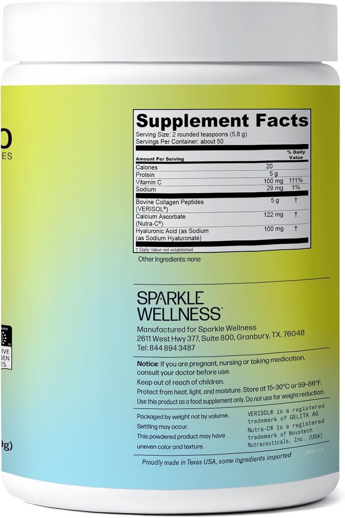 Sparkle Wellness VERISOL Bioactive Hydrolyzed Collagen Peptides | Collagen Powder Supplement with Vitamin C & Hyaluronic Acid for Hair, Skin, and Nail Health | Skin Boost Plus (No Flavor) [50-Serves] 4