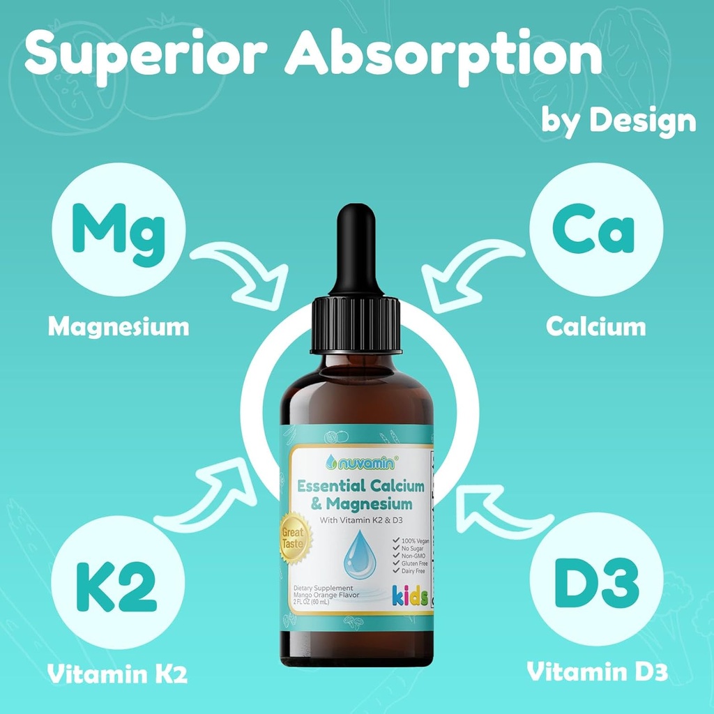 Nuvamin – Liquid Calcium & Magnesium Drops for Baby, Toddlers, Kids, & Adults, 2Fl.Oz (60ml), 30 Daily Servings. Great Taste - All Natural - Vegan - Superior Absorption 4
