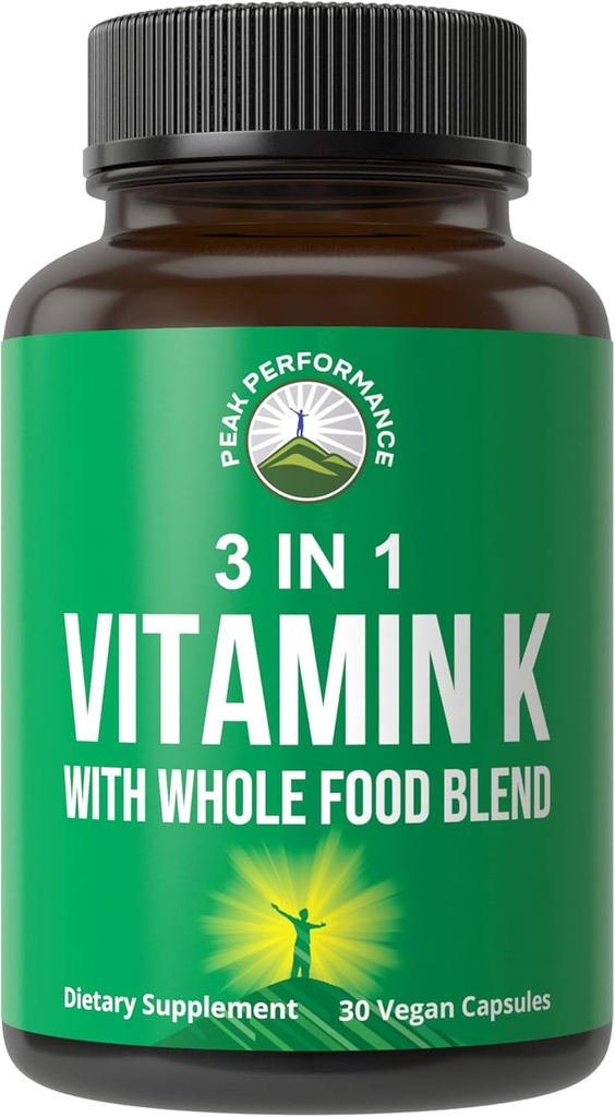 Vitamin K with Whole Food Blend of 25+ Vegetables and Fruits for Max Absorption. Vegan Capsules Supplement. Vitamins K1, K-2 MK4 + K2 Natto MK7. Alternative to Drops, Gummies. VIT K with K 2 and MK-7 2