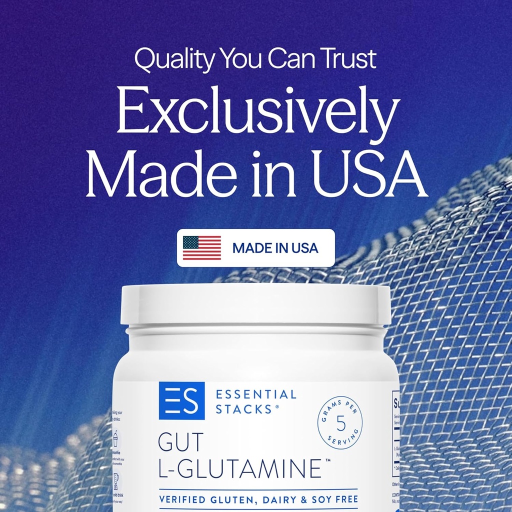 Essential Stacks Gut L-Glutamine Powder - Exclusively Made in USA - Pure L Glutamine Powder for Gut Health (100 Servings, Unflavored) 3