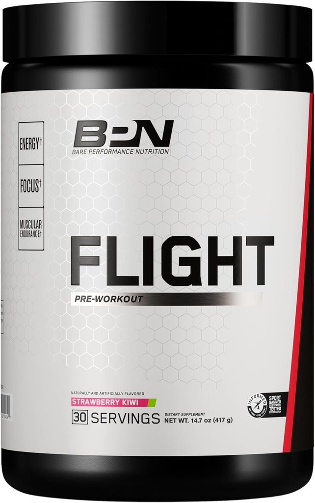 BARE PERFORMANCE NUTRITION BPN Flight Pre Workout, Supports Energy and Mental Focus, Improved Endurance & Muscle Pumps with CarnoSyn® Beta Alanine, Strawberry Kiwi, 30 Servings 2