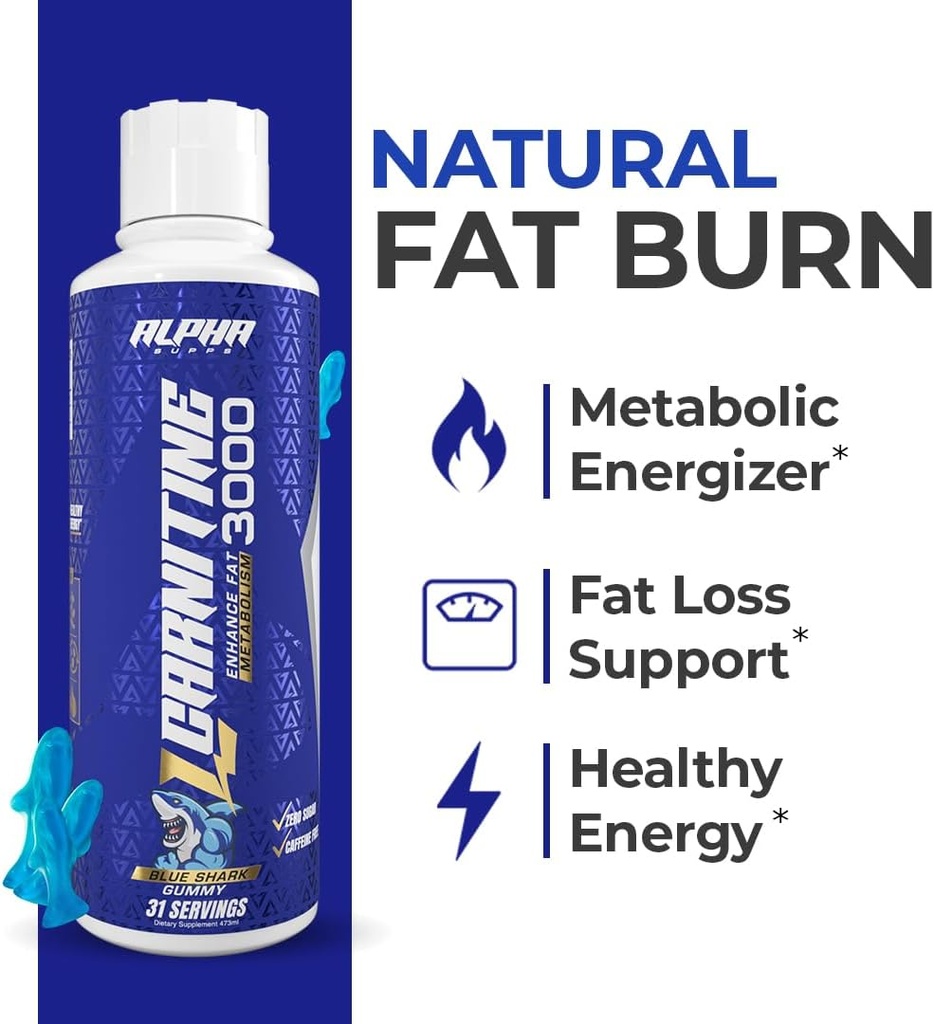 Alpha Supps L Carnitine Liquid 3000 | Stimulant-Free L-Carnitine Supplement for Men & Women | Pre-Workout Energy Boost & Muscle Recovery | Zero Sugar, Fat, & Carbs | 31 Servings (Blue Gummy) 5