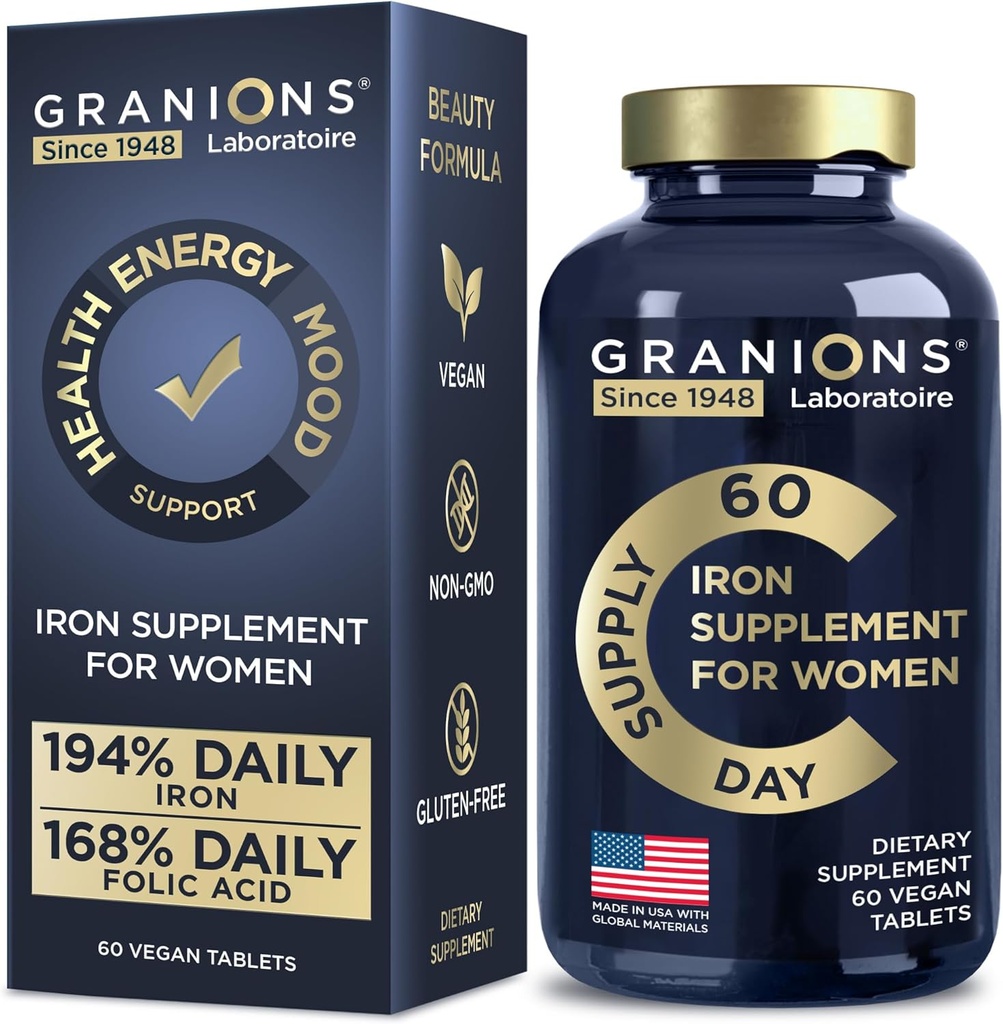 Vegan Iron Supplements for Women - 194% Daily Womens Iron Supplement for Pregnancy and Anemia Folic Acid Prenatal Vitamins - 168% Folate Folic Acid - 60 Tablets 2
