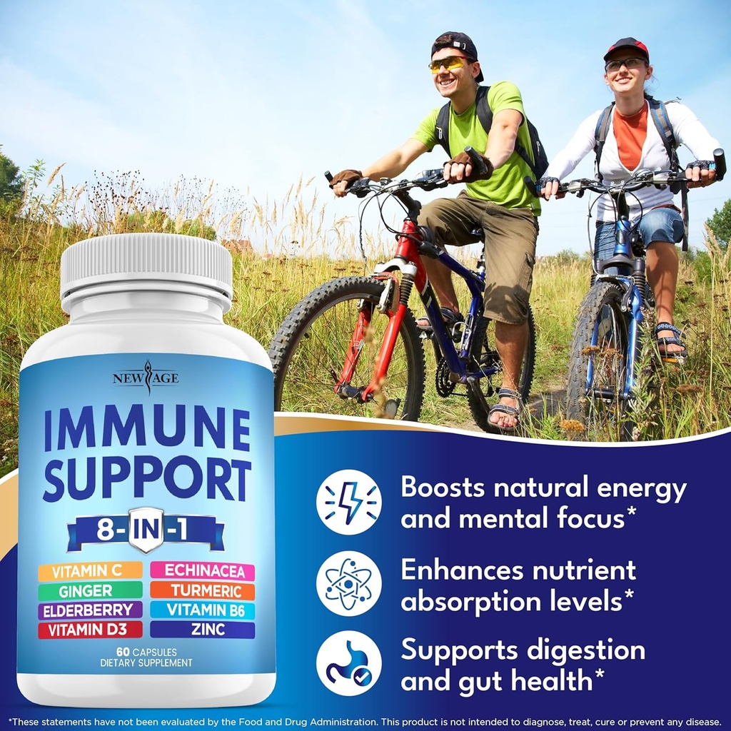 8 in 1 Immune Support Booster Supplement with Echinacea, Vitamin C and Zinc 50mg, Vitamin D 5000 IU, Turmeric Curcumin & Ginger, B6, Elderberry (8 in 1 Capsules (Pack of 5)) 5